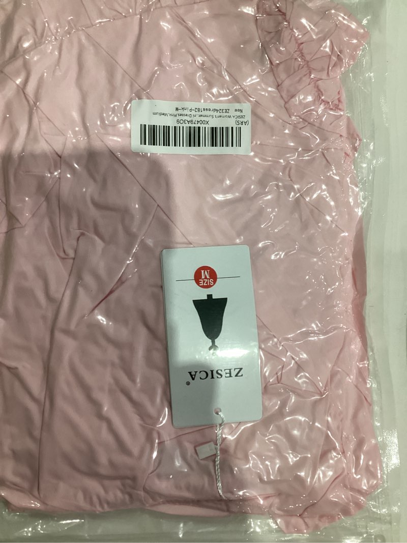 Condition photo showing New/Like New for ZESICA Women's Summer One Shoulder Ruffle Dress Boho Sleeveless Elastic High Waist Swing Mini Dresses Pink Medium
