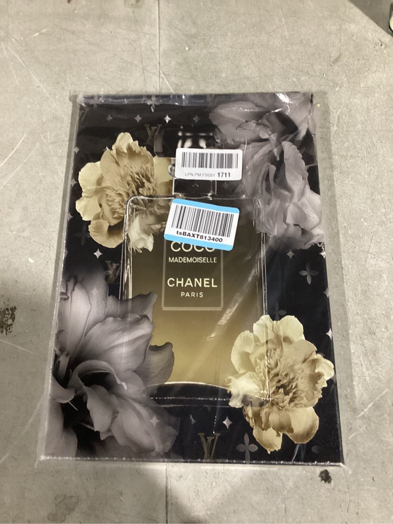 Condition photo showing Good Condition for black and white gold abstract wall art modern wall decor marble flower fluid picture canvas prints for bathroom living room watercolor minimalist abstracted painting artwork home decoration 16x24” 24"l x 16"w black gold flower