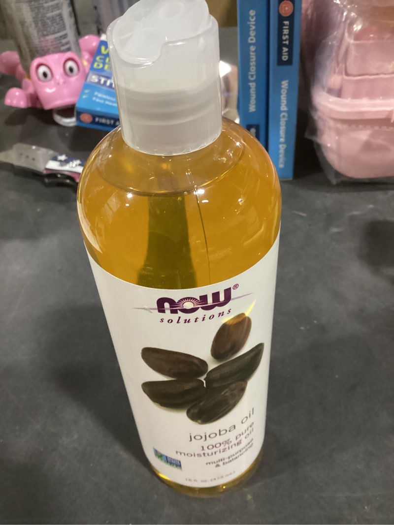 Condition photo showing New/Like New for NOW Foods Solutions, Jojoba Oil, 100% Pure Moisturizing, Multi-Purpose Oil for Face, Hair and Body, 16-Ounce 16 Fl Oz (Pack of 1)