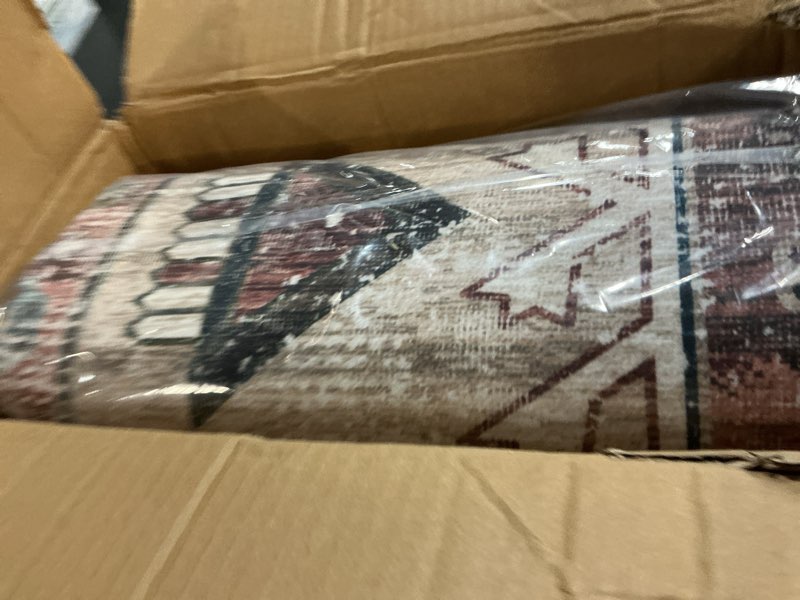 Condition photo showing New/Like New for vivorug 8x10 Area Rugs for Living Room, Non-Slip Backing Washable Rug 8x10, Large Area Rug Soft Carpet for Bedroom Dining Room, Vintage, Easy Clean, Durable, Brown Brick Red/ Navy 8' x 10' (Rectangular)