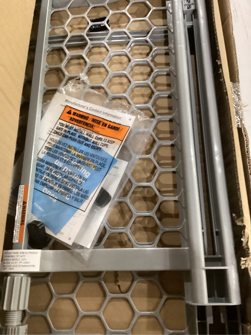 Condition photo showing Good Condition for carlson pet easy fit portable pet gate, fits openings 28-42" wide, 23" tall, rubber pads to protect walls, durable dog gate for doorways, patented pressure mount ensures perfect fit 28-42" wide, gray 23" tall, 28-42" wide