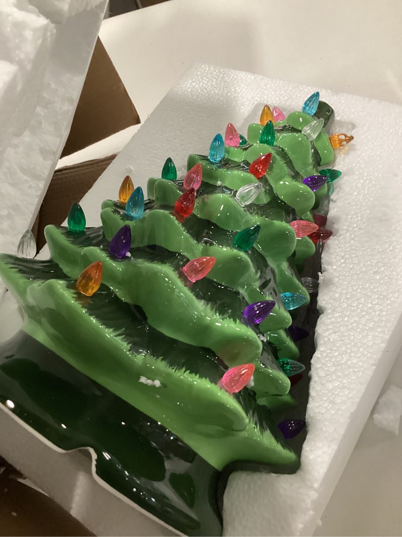 Condition photo showing Good Condition for Clever Creations 15 Inch Pre Lit Tabletop Ceramic Christmas Tree, Hand Painted Holiday Decoration wi