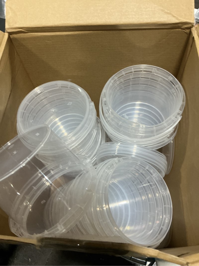 Condition photo showing Good Condition for (Similar to) Plastic Containers with Water-Tight White Lids (6 oz, 24 Pack) - Clear Plastic Food Storage Jars with Labels and White Marker - Great for your slime kit or any type of storage - BPA Free