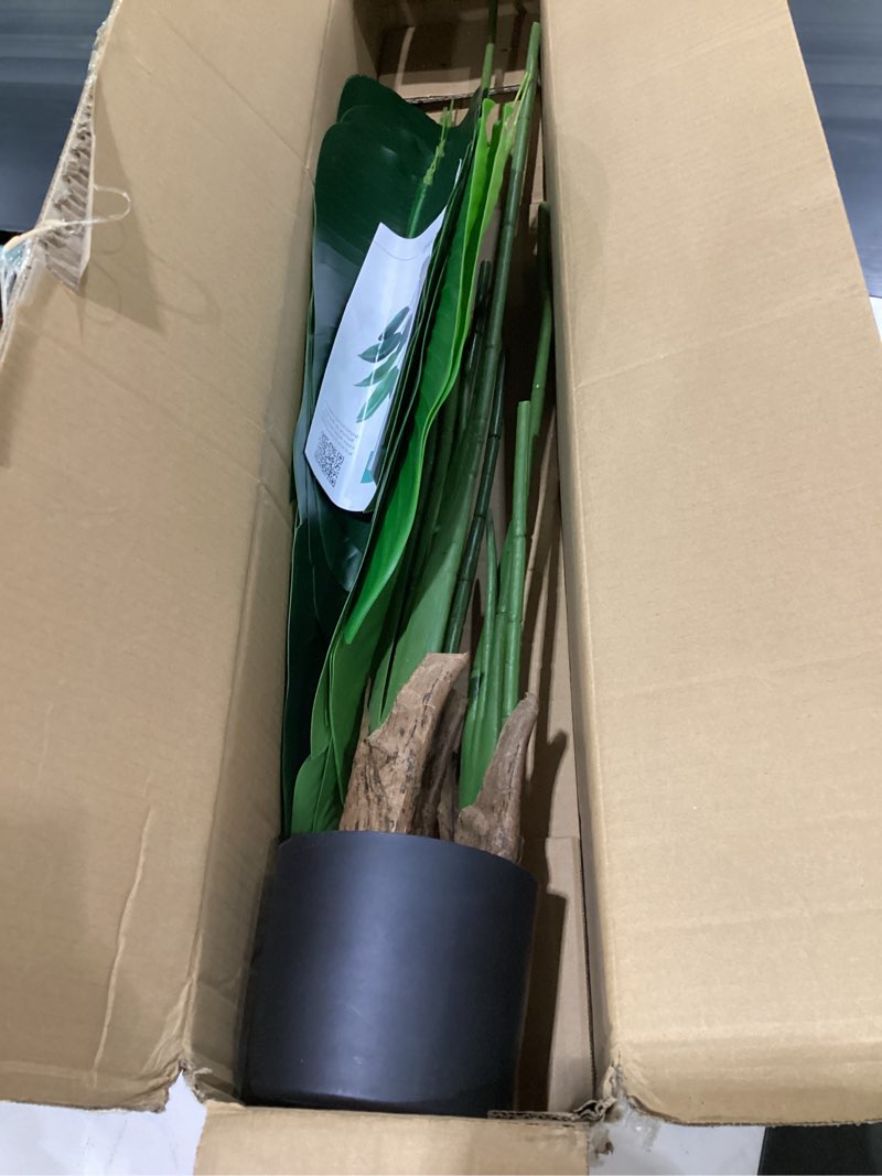 Condition photo showing Good Condition for yepdin artificial bird of paradise plant 5 ft tall fake banana leaf plant for indoors and outdoors,faux palm tree with plastic pot for office and home decor,l160
