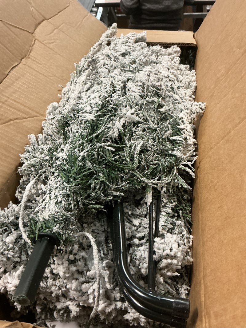 Condition photo showing As Is for Goplus 6ft Pre-Lit Artificial Christmas Tree, Premium PVC Snow Flocked Hinged Pine Tree with Metal Stand and LED Lights, Perfect Xmas Decoration for Indoor and Outdoor