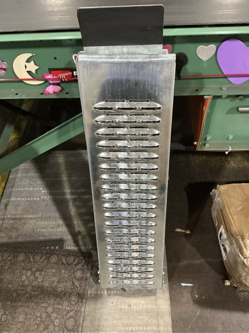 Condition photo showing As Is for Aluminum Shed Ramp 55" L x 11" W Loading Ramps 3000 Lbs Capacity Lightweight Portable Ramp Anti-Slip Waterproof for ATV Lawn Mower Golf Cart Dirt Bike Motorcycle Garden Tractor 2Pcs 55"L x 11"W 2PCS