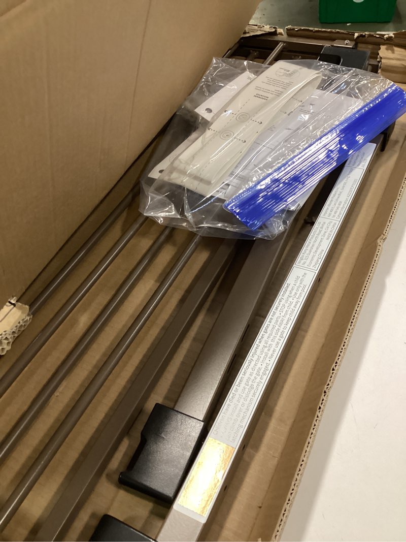 Condition photo showing As Is for Cumbor 29.2–43" Baby Gate for Stairs, Wall-Mounted (Drill Required), Expandable No Bottom Bar Dog Gate, Auto Close Extra Wide Walk Thru, Pet & Toddler Proof Gate, Top & Bottom of Stairways (Brown) Brown 29.2-43" W, Infants