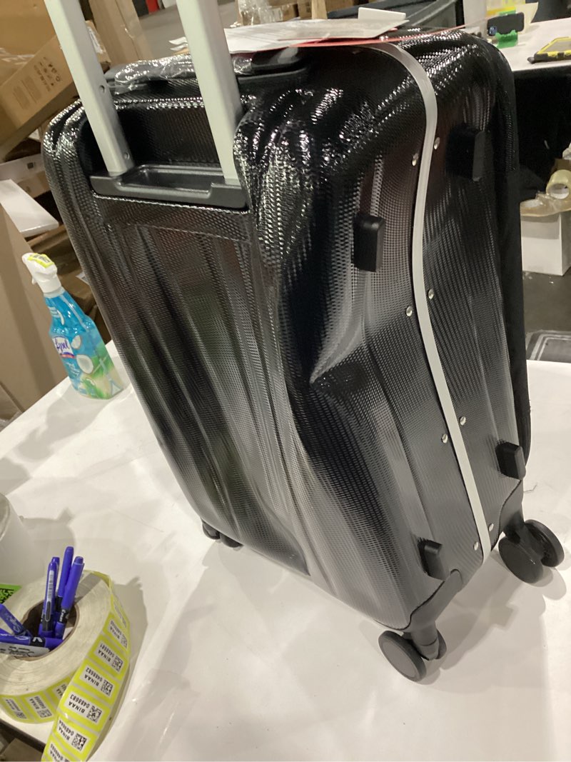 Condition photo showing As Is for hanke 20 inch carry-on luggage pc hard shell suitcases for travel front opening aluminum frame travel luggage rolling suitcase with wheels for women man gifts.(jet black) 20 inch black