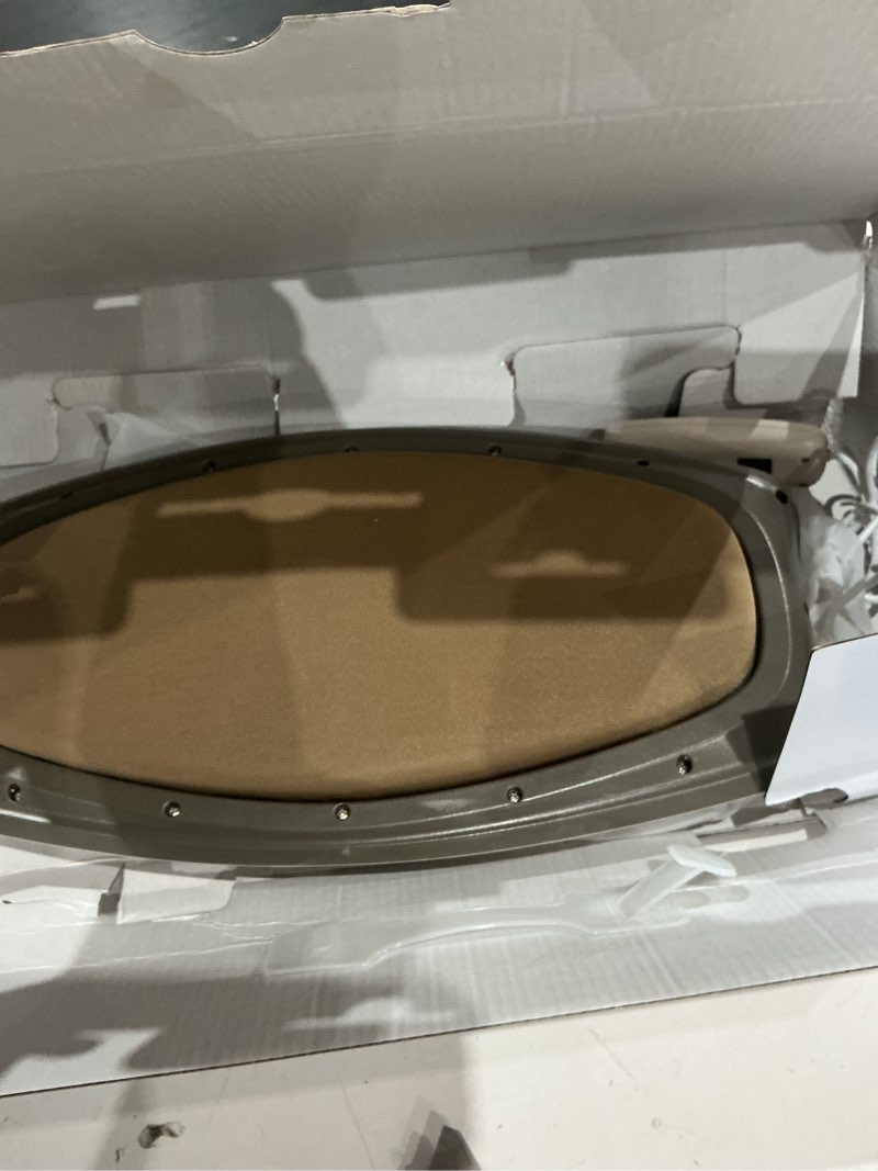 Condition photo showing As Is for lower back massager with heat, back stretcher for lower back pain relief and decompression, spine-smoothing quadruple fusion back massager, lumbar traction device with rocking stretch & height adjust beige