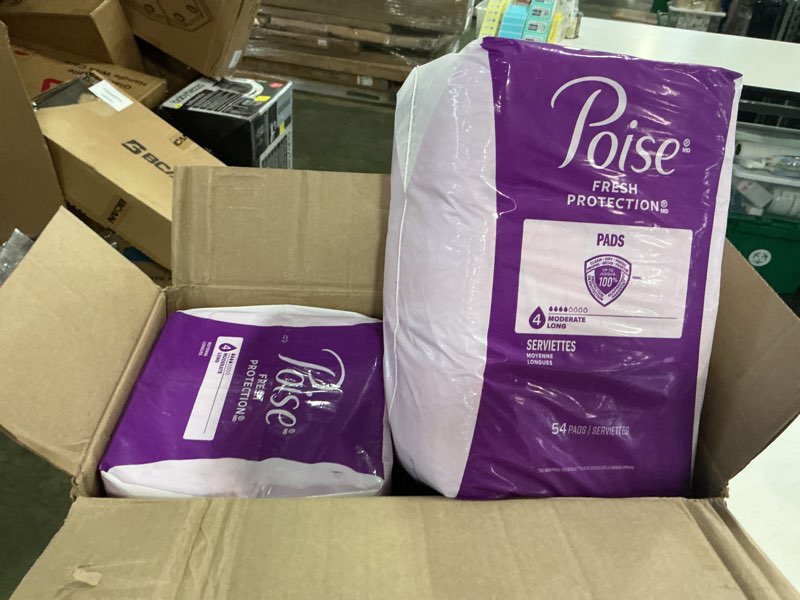 Condition photo showing New/Like New for Poise Incontinence & Postpartum Pads for Bladder Leaks, 4 Drop Moderate Absorbency, Long Length, 108 Count, Packaging May Vary