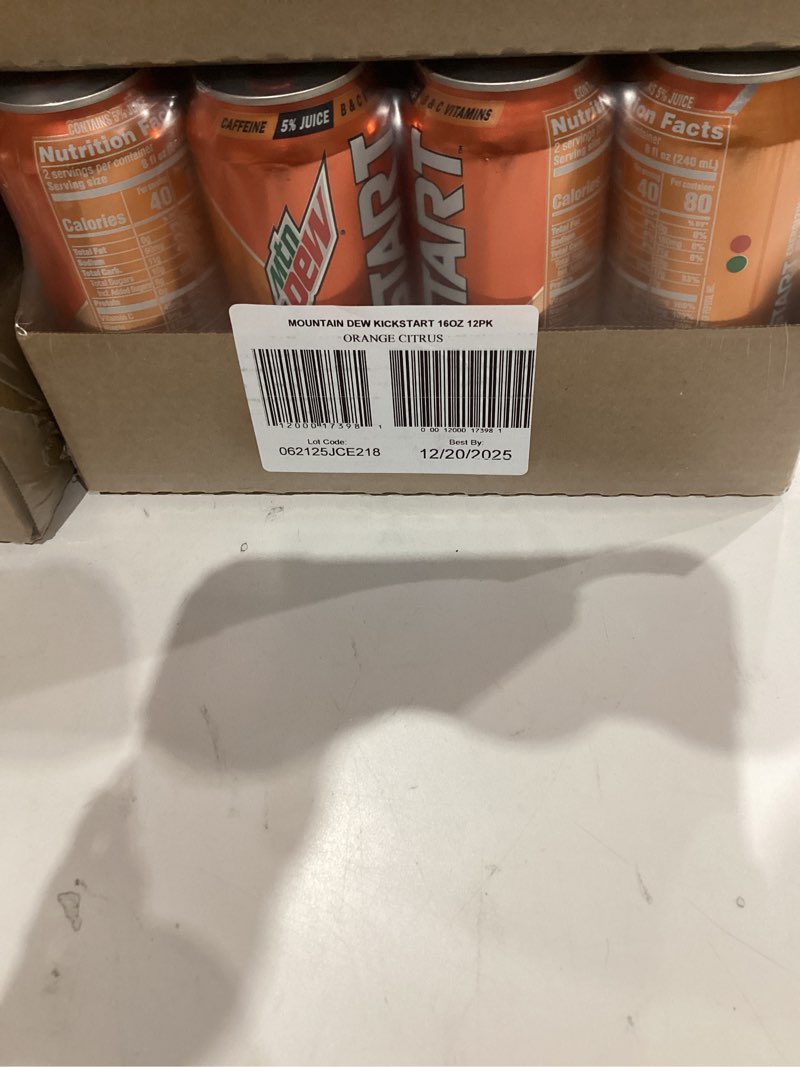 Condition photo showing New/Like New for Mountain Dew Kickstart, Orange Citrus, 92mg Caffeine, Vitamins B & C, 80 Calories, 5% Juice, 16 Fl Oz (Pack of 12) Orange Citrus 16 Fl Oz (Pack of 12)