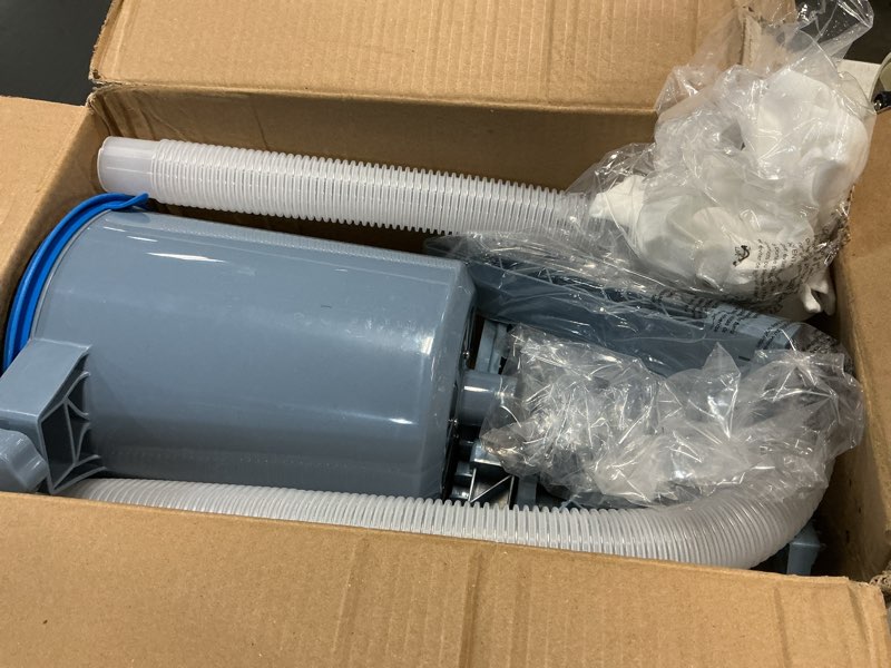 Condition photo showing As Is for pool vacuum for above ground pool with a telescopic pole, running time up to 1h, handheld rechargeable pool cleaner with powerful suction up to 18.5 gallons/min, ideal for leaves & debris, pc10