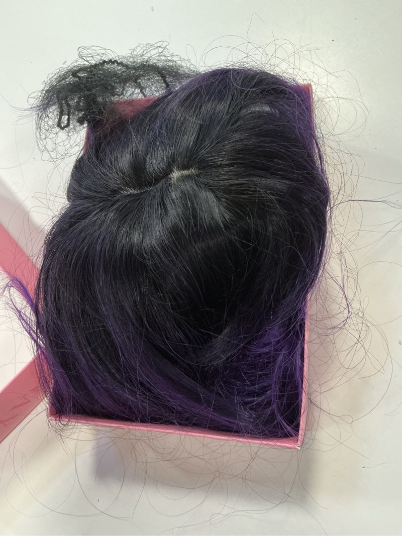 Condition photo showing As Is for NAYOO Purple Wigs with Bangs - Long Curly Wavy Hair Wigs, Heat Resistant Synthetic Fiber, 26 Inches (Ombre Purple)