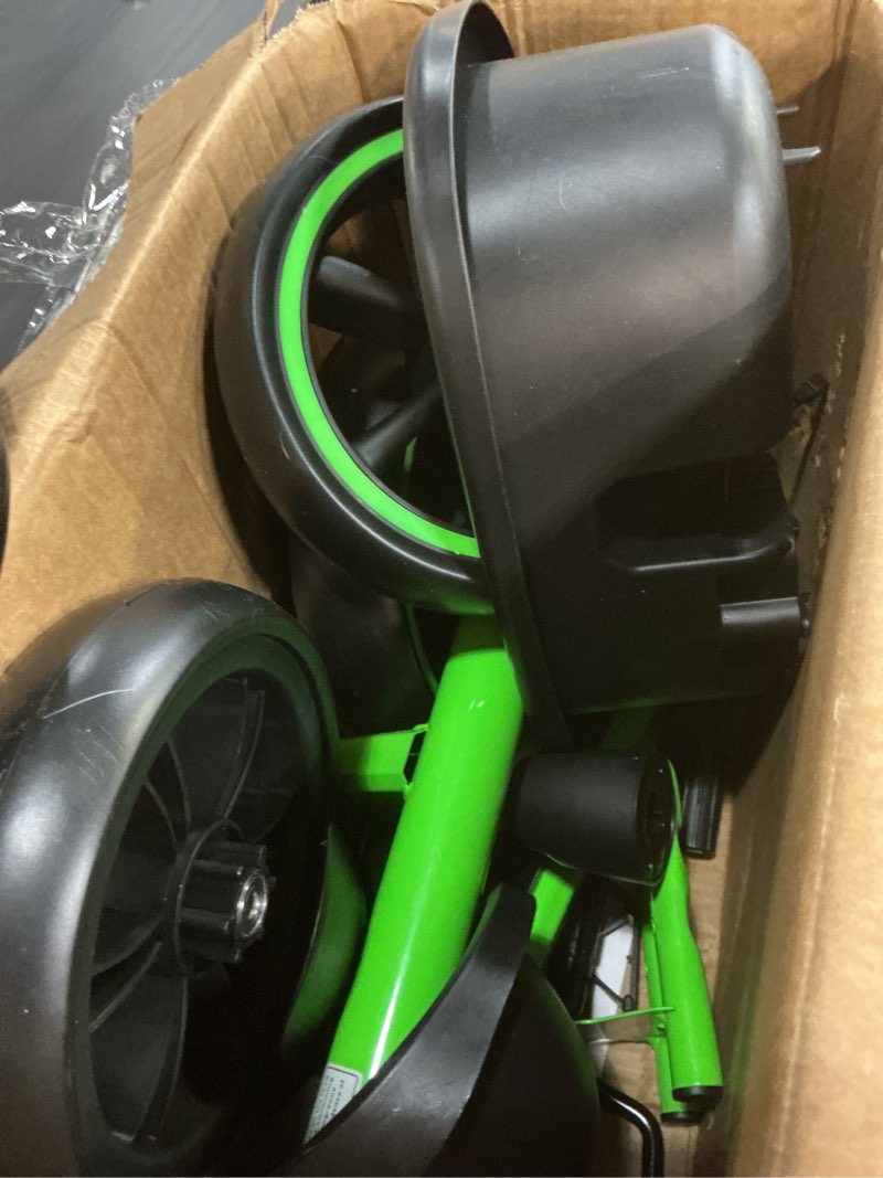 Condition photo showing Good Condition for kids tricycle with colorful led lights for toddlers 1-3 years, stable 3-wheel design & storage basket for fun indoor outdoor ride, gift for baby boy girl green tri-light