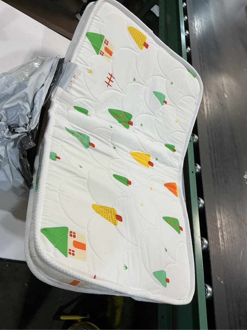 Condition photo showing As Is for baby bassinet mattress 33 x 20 inches- firm support and comfort premium foam,noiseless and odorless,hypoallergenic small crib mattress, fits moses basket, dual sided with soft breathable fabric bassinet-forest rectangle 33" x 20" x 1.5"