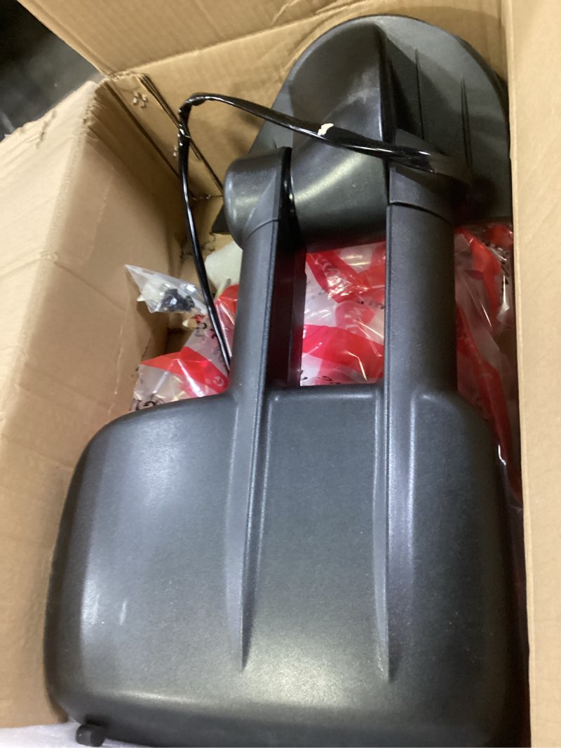 Condition photo showing Good Condition for driver left side door towing mirror power and heat blis (blind spot sensor) glass textured black cover with turn signal light puddle light and temperature sensor manual folding for 19 to 24 ram 1500 black driver (lh) side