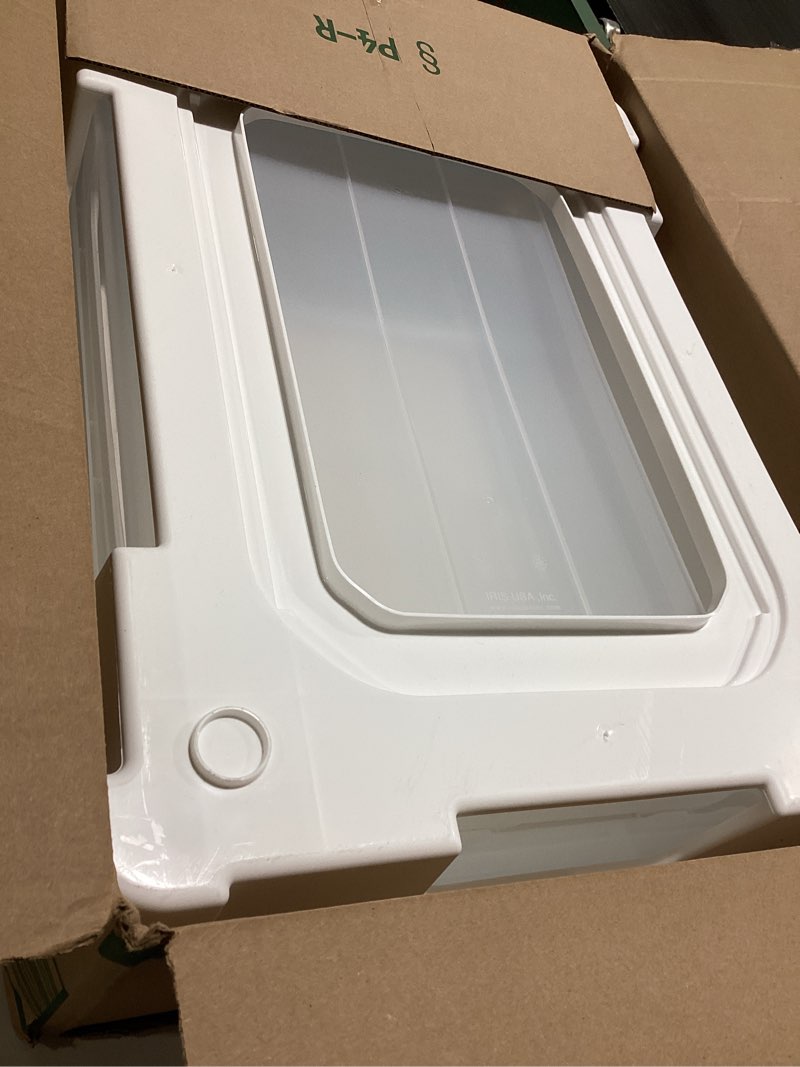 Condition photo showing Good Condition for iris usa 22 qt under bed storage, stackable organizer bin plastic container with sliding drawer, 2 pack, multi-purpose for clothes, shoes, bedding, white