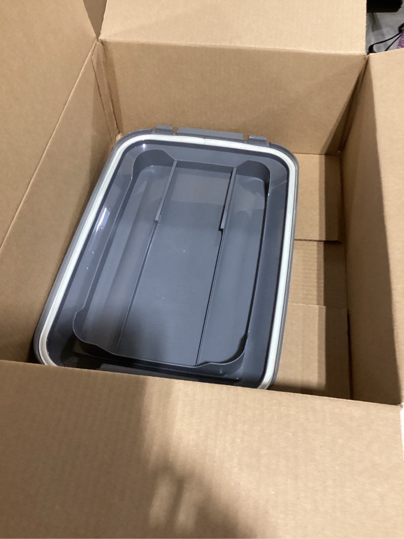 IRIS USA Dog Food Storage Container with Wheels, Airtight Lid, 2-Cup Scoop, Up to 30 Pounds Pet Food Storage, Built in Scoop Storage in Lid, Versatile Pet Food Bin, Portable, BPA Free, Gray/Dark Gray 30 lbs Gray/Dark Gray