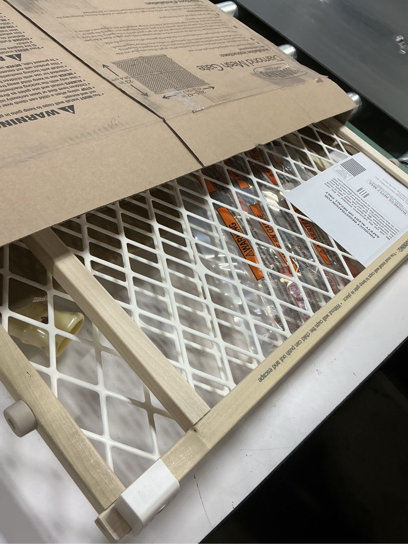 Condition photo showing Good Condition for Toddleroo by North States Diamond Mesh Wooden Baby Gate: 26.5"- 42" Wide. Pressure Mounted Baby Gate for Doorway. (23" Tall, Sustainable Hardwood)