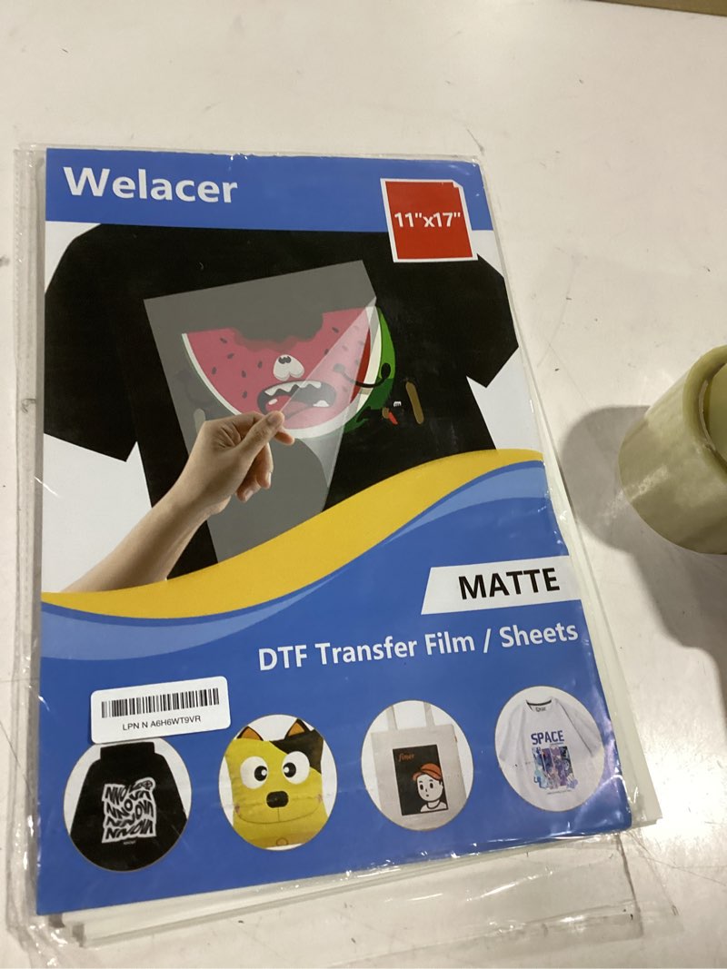 Condition photo showing As Is for 100 sheets dtf transfer film paper 11x17 inch double sided thick clear pretreat sheets, pet heat transfer paper for inkjet printer dtg printer direct print on t shirts textile(hot&cold peel) 11x17 100 sheets