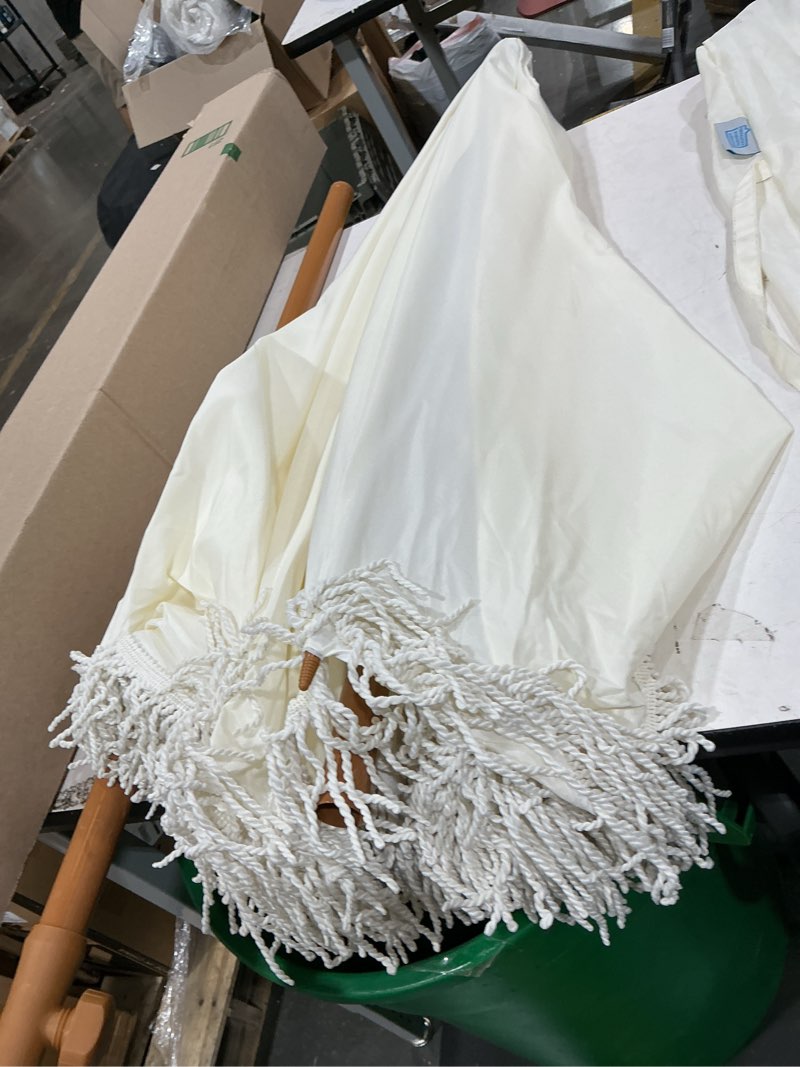 Condition photo showing Good Condition for ammsun boho fringe umbrella outdoor patio, 6.5ft upf50+ picnic umbrella with tassels with steel pole and push button tilt, antique white