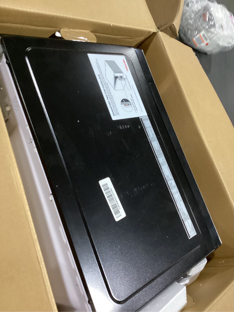Condition photo showing As Is for TOSHIBA EM131A5C-SS Countertop Microwave Ovens 1.2 Cu Ft with 12.4" Removable Turntable Smart Humidity Sensor, 12 Auto Menus Mute Function ECO Mode Easy Clean Interior, 1000W, Silver 1.20 Cu.ft