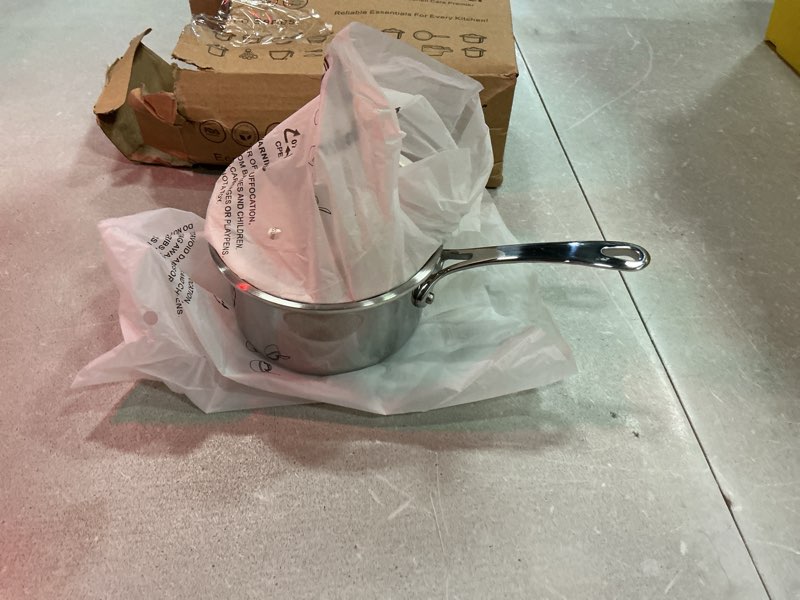 Condition photo showing Good Condition for mini sauce pan with lid, tri-ply stainless steel pot with stay-cool handle & all cooktop compatibility (gas, ceramic, electric) - silver silver tone 0.34quart
