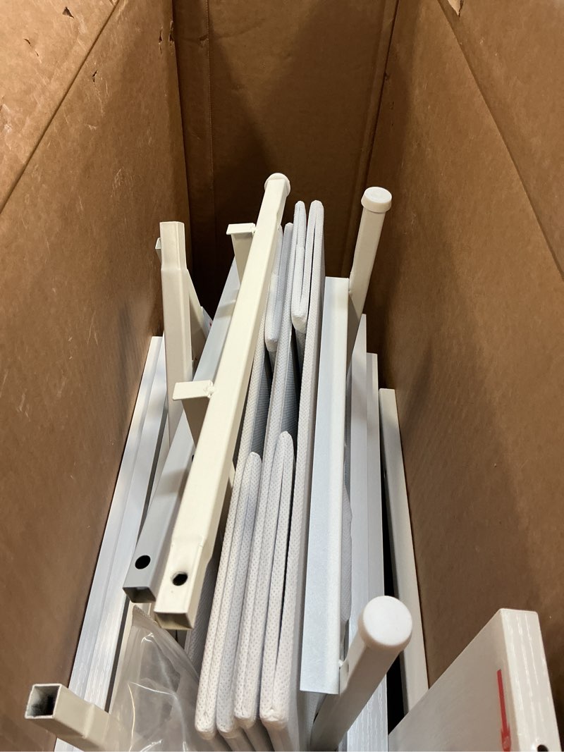 Condition photo showing As Is for Furologee Nightstands Set of 2, End Table with 2 Fabric Drawers, Night Stand with 2 Hooks, Open Wood Shelf Bedside Table for Bedroom/Living Room/White White 2 pc