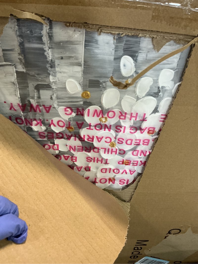 Condition photo showing Good Condition for Alenoss Gray and White Abstract Floral, 3D Textured Flower Painting, Modern Living Room Wall Art, Gray Canvas Wall Decor