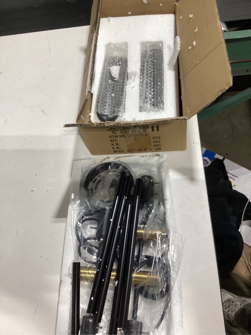 Condition photo showing As Is for 4 lights modern sputnik chandelier, ceiling light fixture for home black & gold - 4 lights