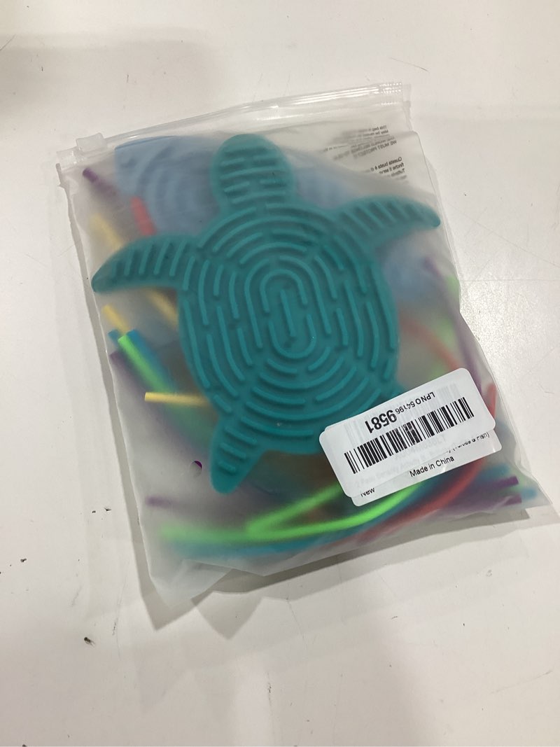 Condition photo showing New/Like New for 2 pack sensory activity board with 20 random-color strings, double-sided silicone sensory fidget toy for kids and adults with autism, adhd, silent, stress relief, calming, focus, gift for girls boys blue fish & green turtle