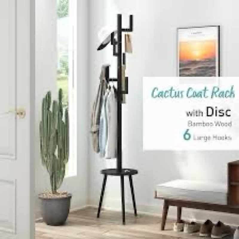 Vriccc Coat Rack, Wooden Coat Rack Freestanding with Shelf, Bamboo Cactus Coat Tree, Coat Tree for C