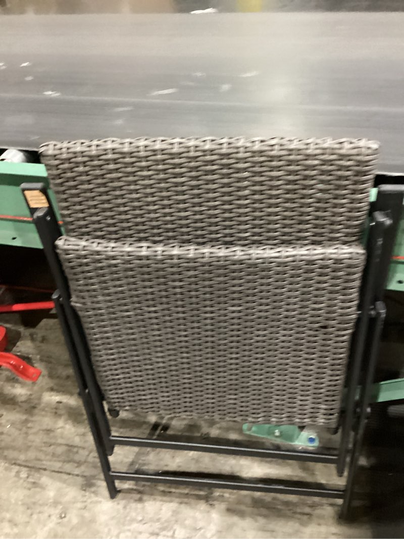 Condition photo showing As Is for style selections mix and match wicker black steel frame stationary dining chair with woven seat