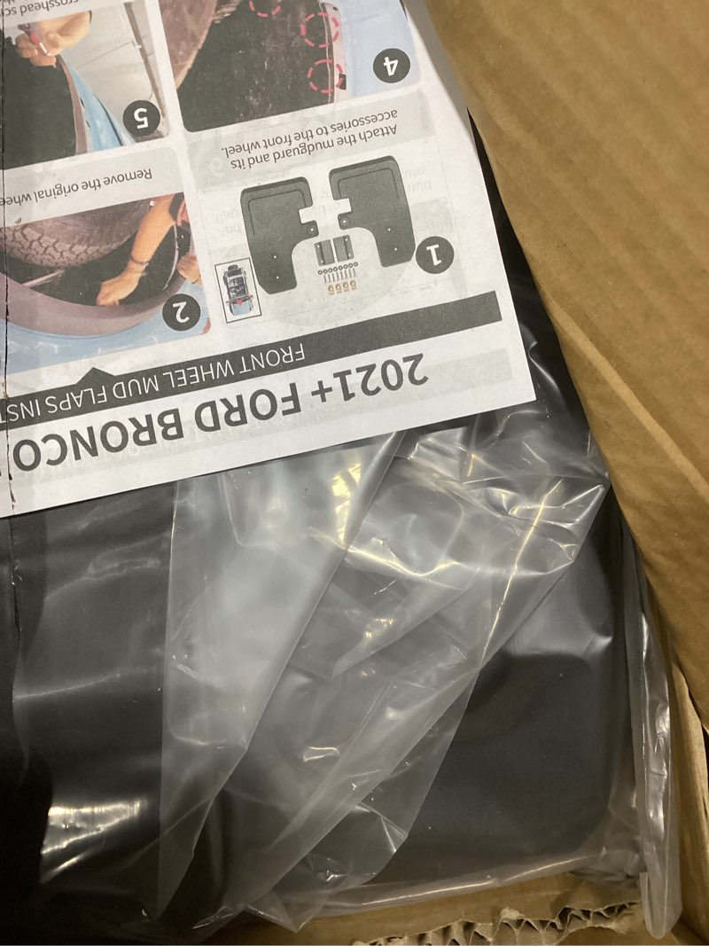 Condition photo showing New/Like New for mud flaps for 2021-2025 ford bronco 2/4-door, no drill splash guards front & rear truck mud guards with hardware accessories mudflaps set 4pcs (not for sport)