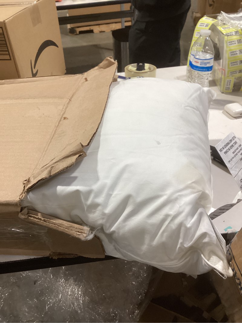 Condition photo showing Good Condition for Calvin Klein Almost Down Bed Pillow, 100% Cotton Woven Stripe Cover, Firm Support King Bed Pillow, 20 in x 36 in, White