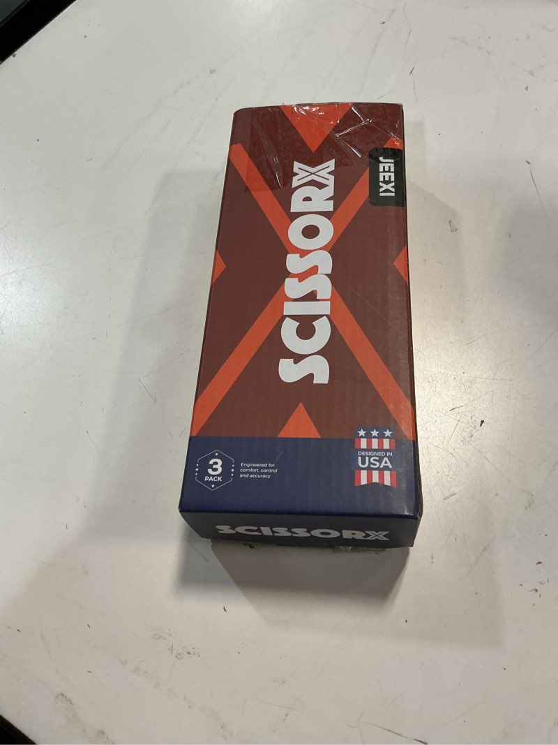 Condition photo showing New/Like New for jeexi 8" titanium non-stick multipurpose scissors, extra sharp stainless steel blades, soft grip handle, heavy duty for office, craft, and home use, diy (3 pack)