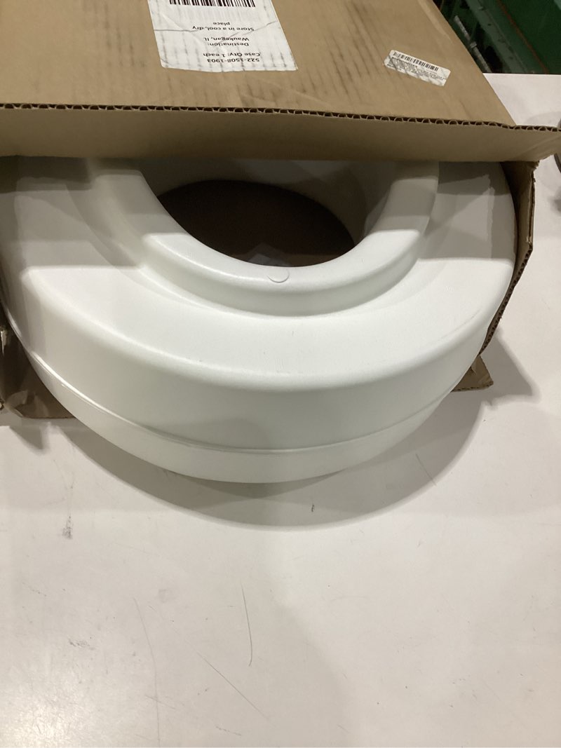 Condition photo showing As Is for healthsmart raised toilet seat riser that fits most standard bowls for enhanced comfort and elevation with slip resistant pads, 15x15x5, new and improved