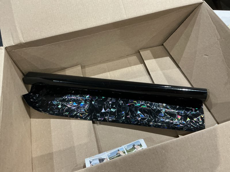 Condition photo showing As Is for finnez blackout window privacy film rainbow decorative window film, 3d static stained glass cling tint for room darkening day sleep non-adhesive, 23.6 x 78.7 inches black 23.6 x 78.7 inch