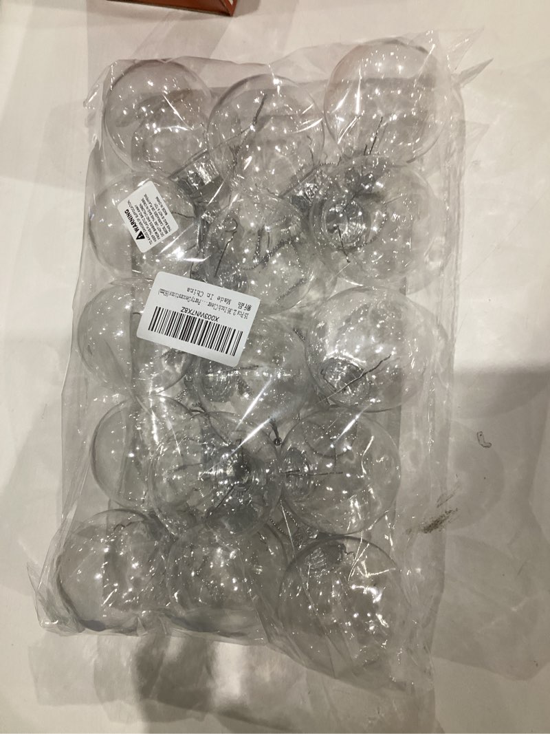 Condition photo showing New/Like New for 15 Pcs 2.36 Inch Clear Plastic Fillable Hanging Ornament Balls, Removable Top DIY Plastic Ornaments Round Balls, Perfect for Christmas Tree DIY Craft Projects Wedding Party Decorations(60mm)