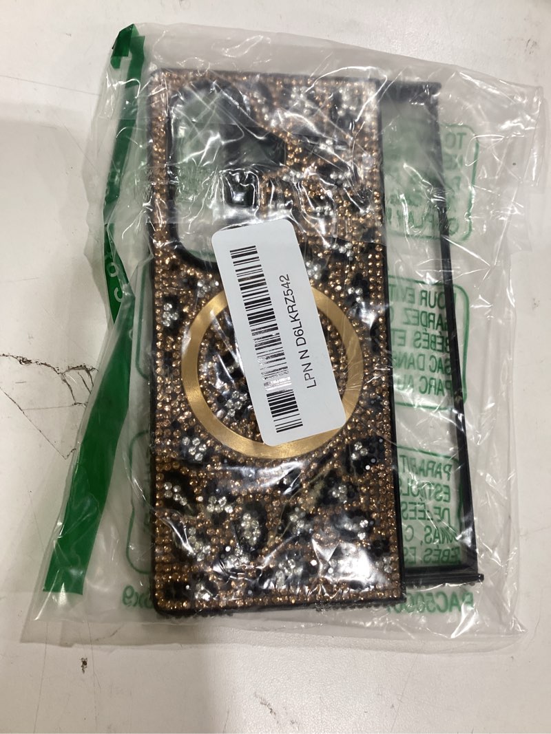 Condition photo showing New/Like New for for samsung galaxy z fold 7 bling case [compatible with magsafe] luxury fashion glitter diamond gemstone cute leopard pattern slim magnetic phone cover with crystal wrist strap,gold g-gold for samsung galaxy z fold 7