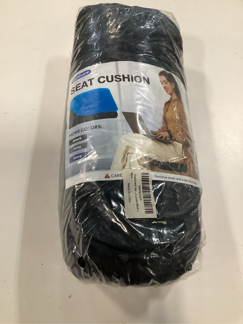 Condition photo showing New/Like New for tushguard gel seat cushion for long sitting, breathable thick patent design | enlarged cooling chair pad for office chair, wheelchair, desk chair, supportive car cushion (2"thick, black+blue) black & blue 16.5×15×2 inch