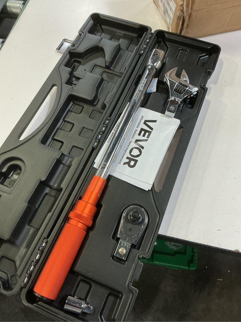 Condition photo showing Good Condition for vevor adjustable torque wrench 1/2 inch drive, 20-160ft.lb/27.1-216.8nm, 38mm open end, 3/8 inch drive torque wrench with interchangeable jaw & ratchet head for hvac, car, moto, narrow pipeline 1/2-inch 20-160 ft.lb