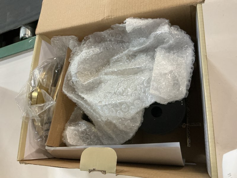 Condition photo showing As Is for 500+ bought last week allen + roth harlow brushed gold 2-handle single function 6-in round bathtub and shower faucet