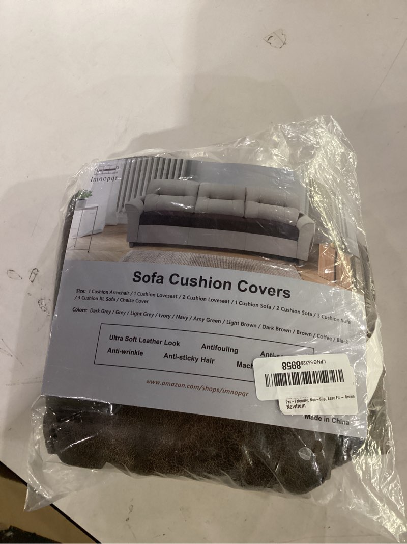 Condition photo showing Good Condition for couch cushion covers leather-look 3pc stretch extra large sofa seat slipcover sets individual couch seat cushion cover, pet-friendly, non-slip, easy fit - brown 3 cushion xl sofa brown