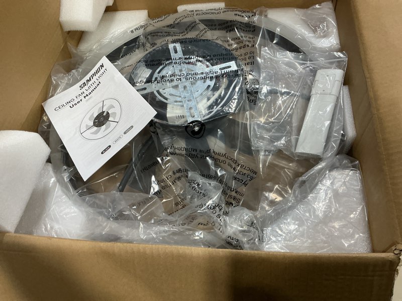 Condition photo showing Good Condition for ceiling fans with lights, flush mount ceiling fan with light and remote, 19.7" low profile ceiling fans, modern led ceiling fan,smart black fandelier light for bedroom x black