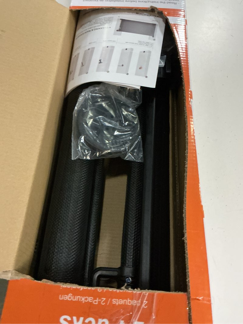 Condition photo showing As Is for (2 pack) retractable baby gate for doorways and stairs, mesh safety gate for pet, indoor & outdoor use, one-hand operation, easy installation, 33.6" tall, expands to 55" wide?black,33.6"x55") 33x55 inch(2 pack) black