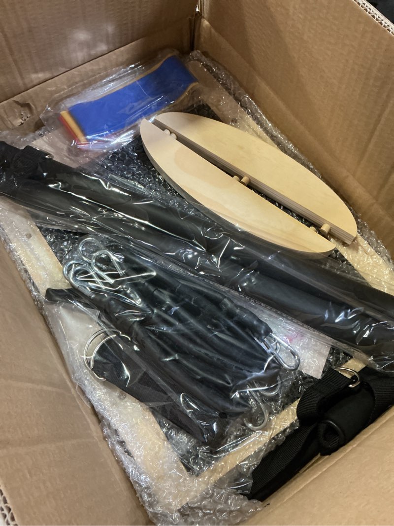 Condition photo showing Good Condition for versatile wooden slant board, convertible to balance & pilates board, adjustable angles, includes full pilates kit, supports up to 360lbs, calf stretch, squats, knee, ankle, heel & leg training