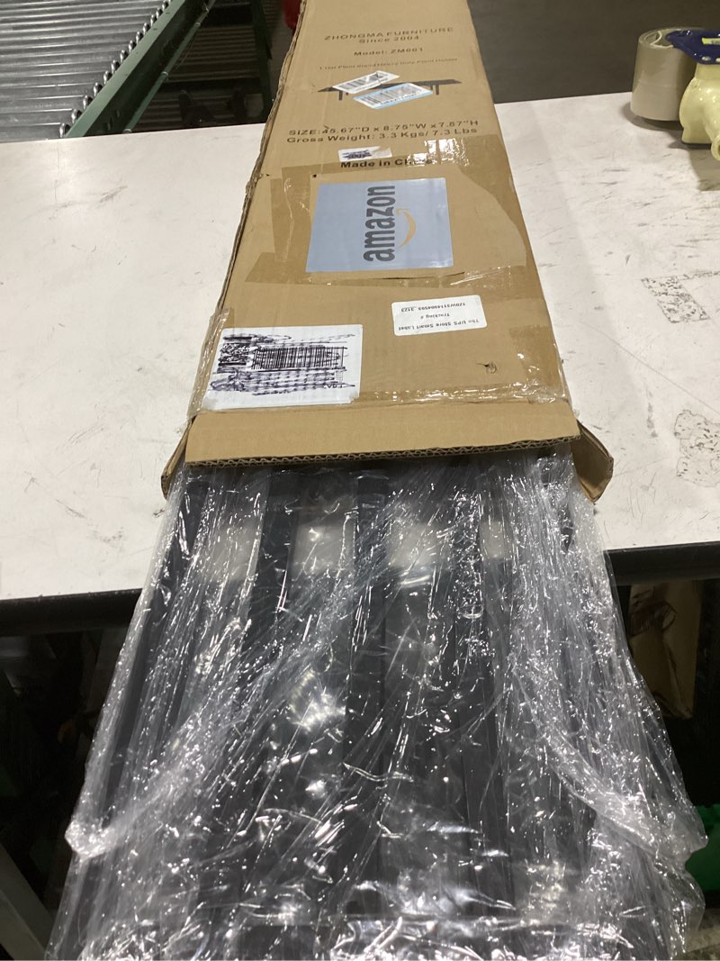 Condition photo showing Good Condition for zhongma 2 tier window height metal sturdy narrow plant stand with wheels, plant stand indoor and outdoor, l45.67 x w10.3 x h29.9 inch, 440 lbs capacity & heavy duty construction. 2 tier: 45.67 l x 10.3 w x 29.9 h with wheels
