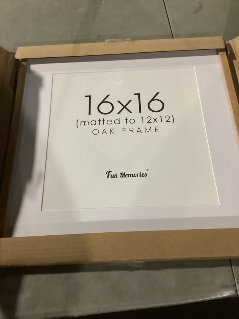 Condition photo showing Good Condition for 16x16 oak wood picture frame, 16"x16" picture frame matted to 12"x12", square frame 16 x 16 with real glass, 16x16 wood frame for wall - beige oak color, 1 pack oak 16x16 - 1p