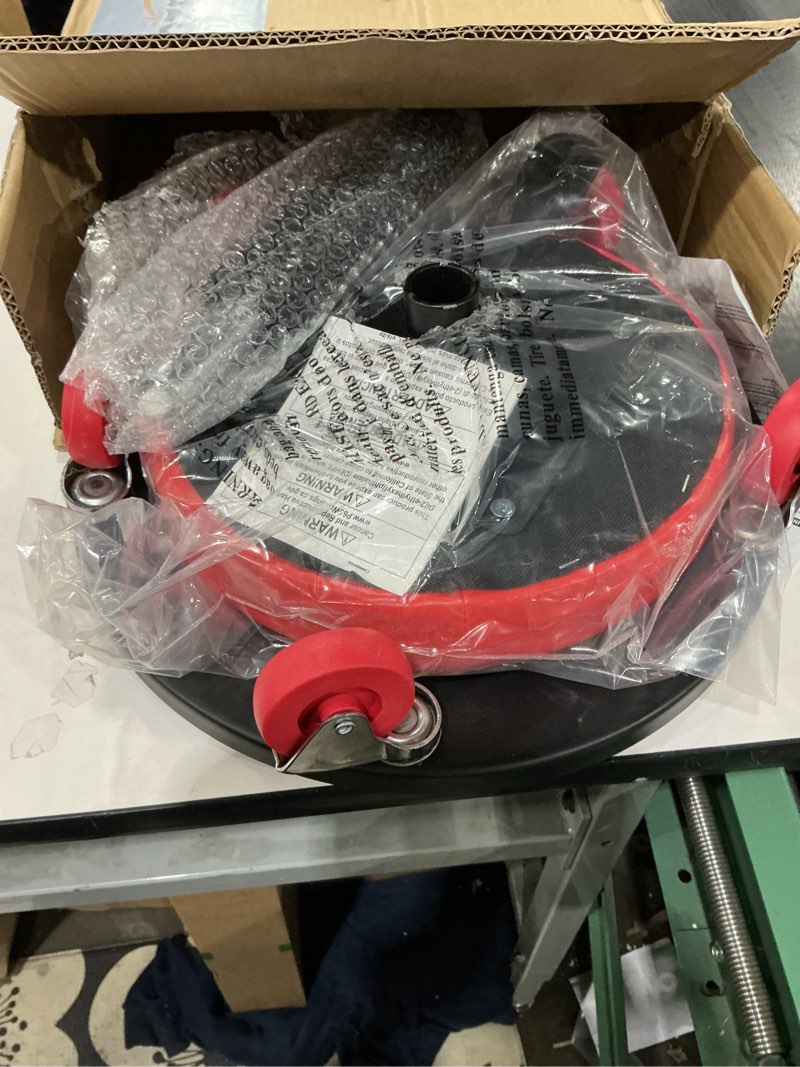 Condition photo showing As Is for Big RED ATRHL6201R Torin Heavy Duty Rolling Pneumatic Creeper Garage/Shop Seat: Padded Adjustable Mechanic Stool with Tool Tray Storage, Red Large,15.36" D x 15.36" W x 4.73" H